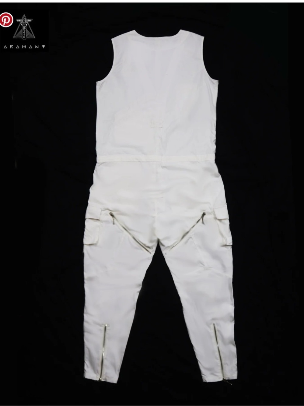 The Unisex Arahant Magi Jumpsuit in white is a sleeveless, drop-crotch design, M - Picture 5 of 11